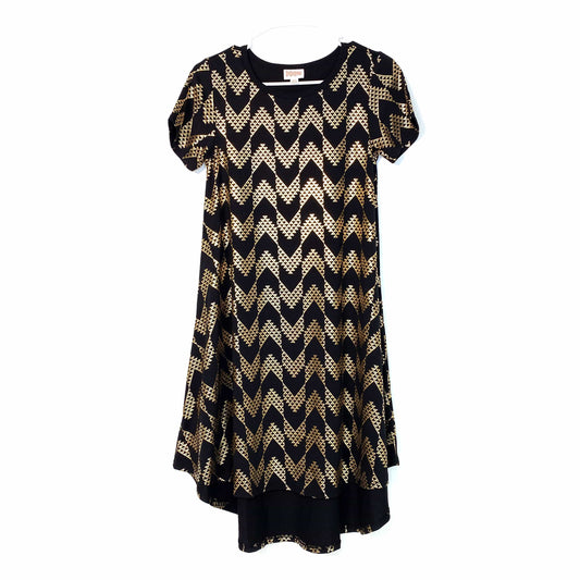 LuLaRoe Women Carly Dress | XXS | Black Gold Chevron | ELEGANT | New