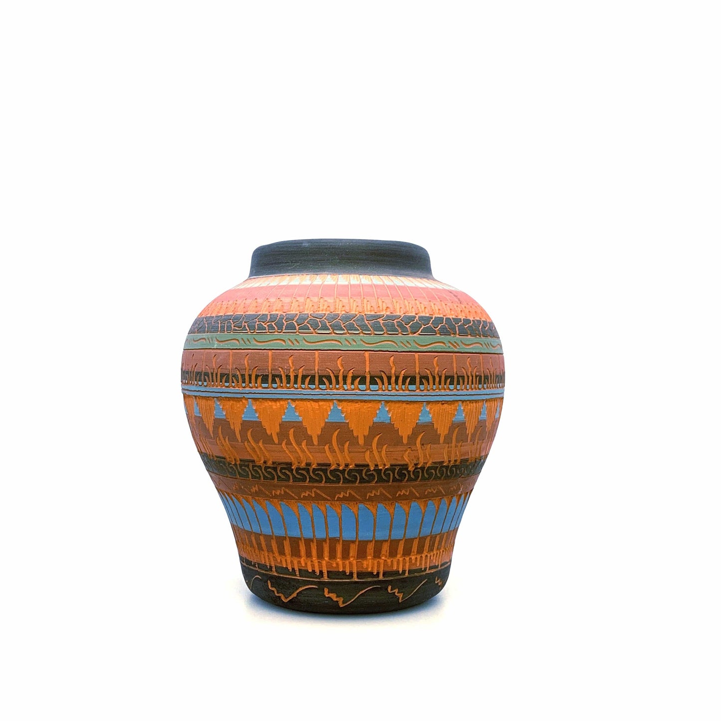 Native Navajo Pottery Anna Tsosie Signed Vase Terra Cotta Hand Etched - Medium 8”