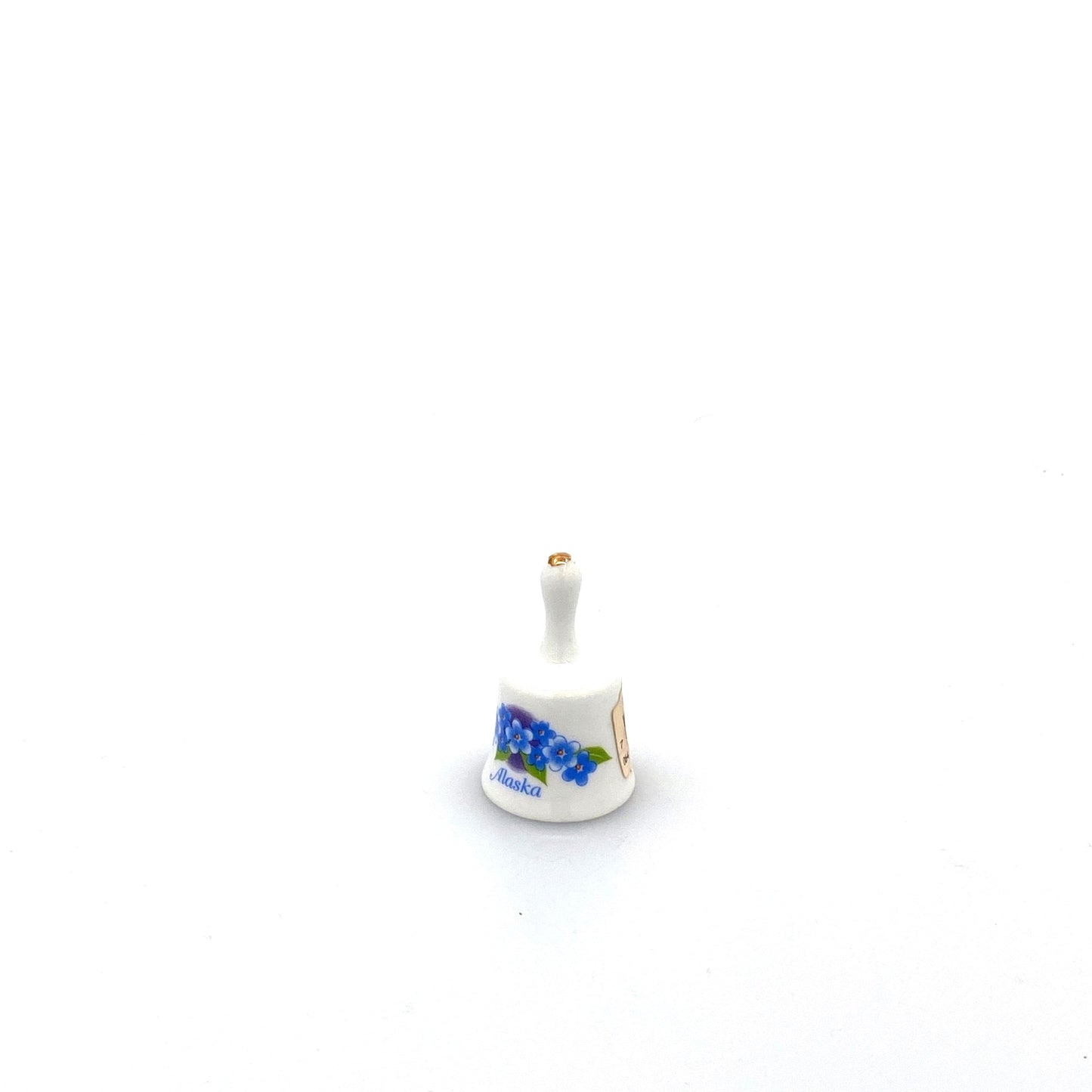 Vintage Miniature Hand Bell Travel Tourism Collectible White Porcelain - ALASKA