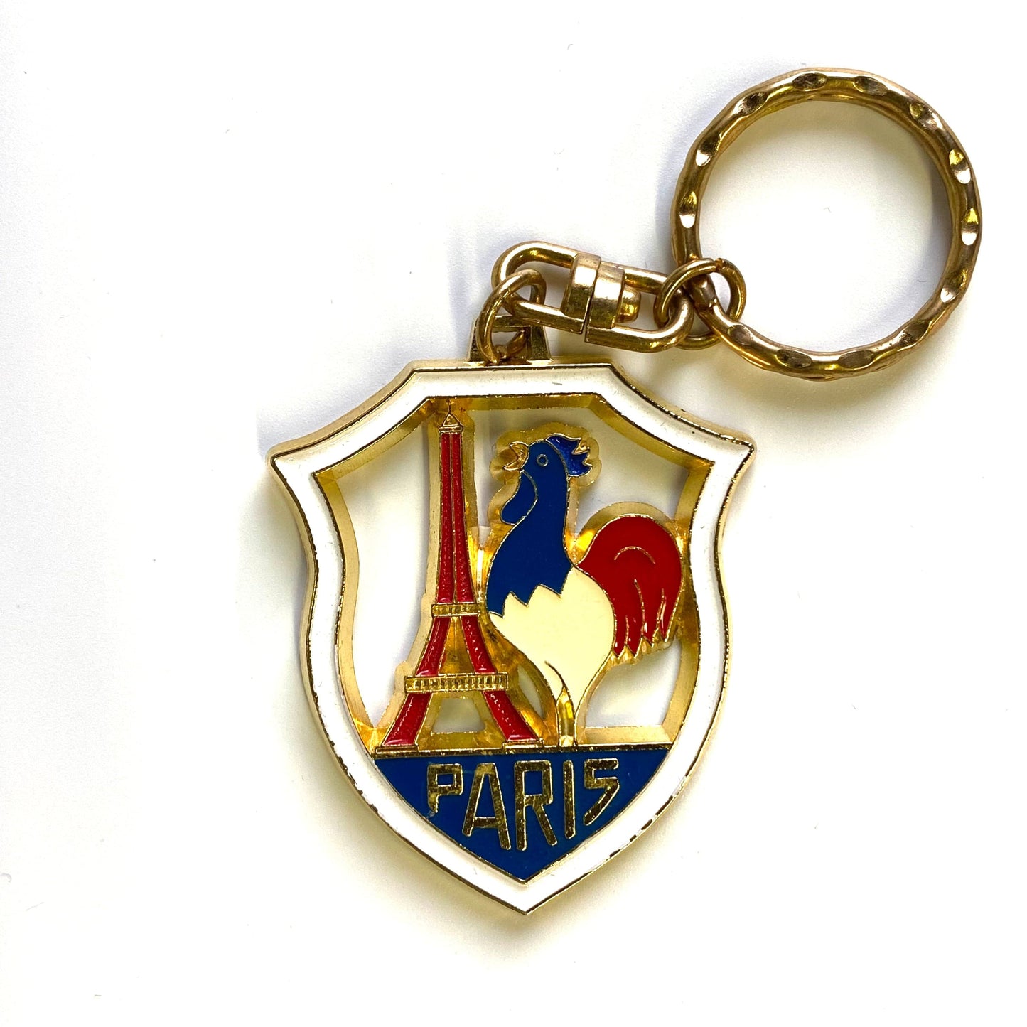 Paris Keychain Key Ring Metal Eiffel Tower Rooster Red/White/Blue