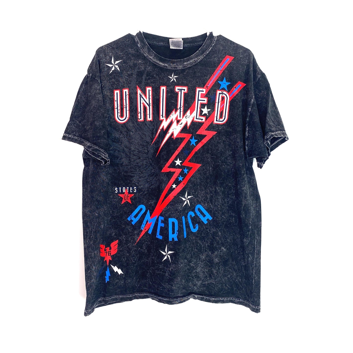 USA 1776 Mens Size XL Black Red White Blue Stone Washed T-Shirt S/s