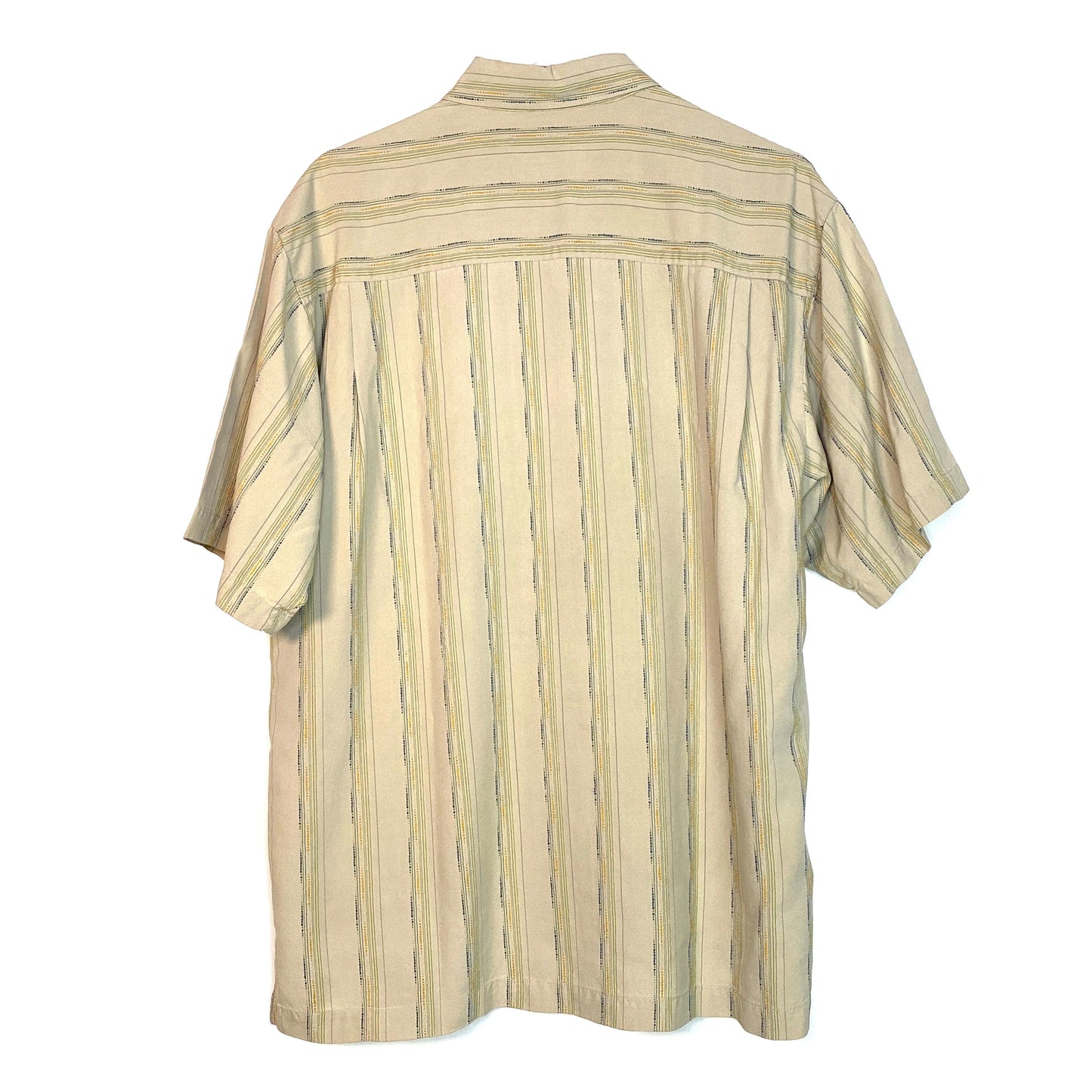 Tommy Bahama Mens Size M Beige Khaki Textured Silk Shirt Striped S/s