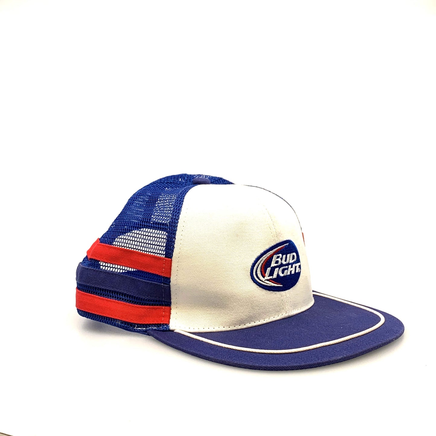 K Products Mesh 3 Stripe Trucker Hat Red White Blue Bud Light Beer OS
