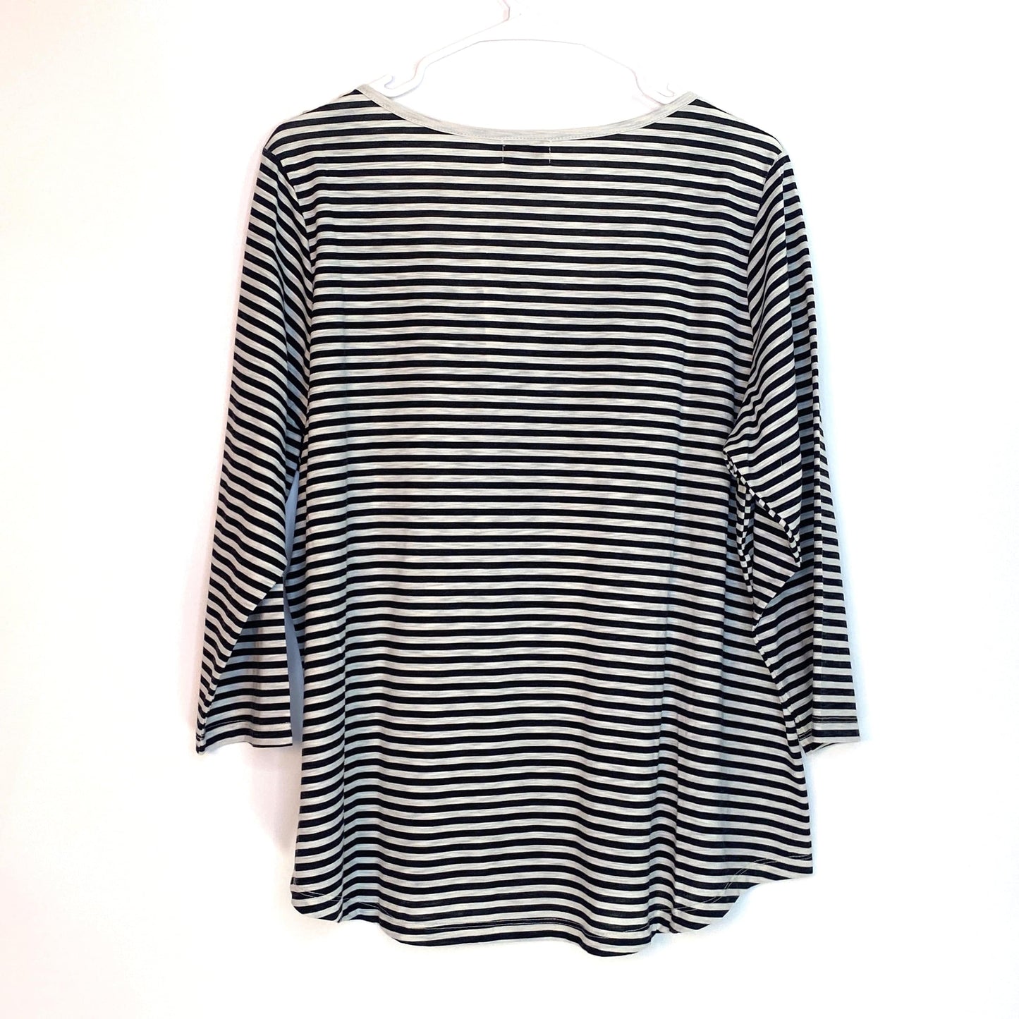 Melrose Chic Womens Size 1X Black White Stripe Crocheted Collar Blouse NWT