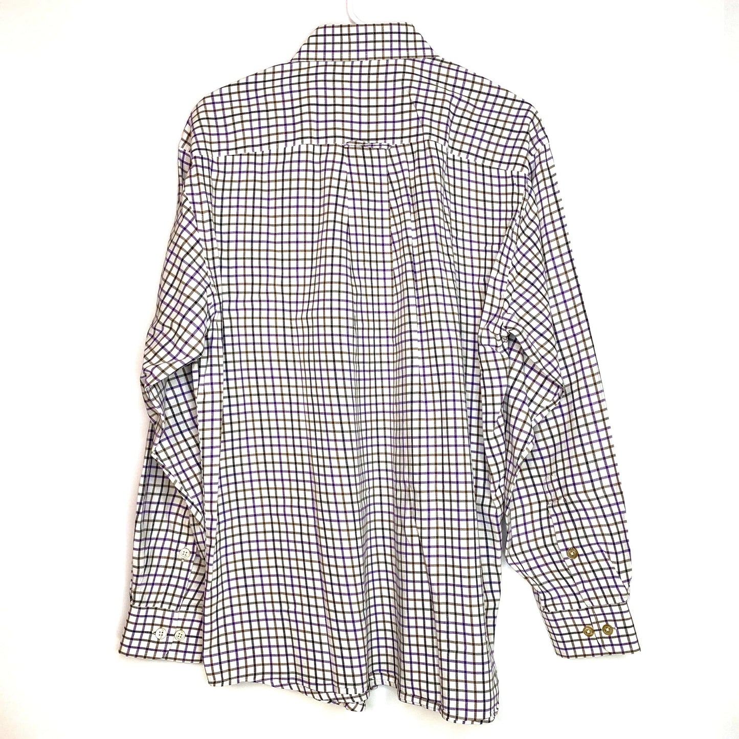 Stylish Orvis Mens White Brown Purple Box Check Dress Shirt M Button-Up