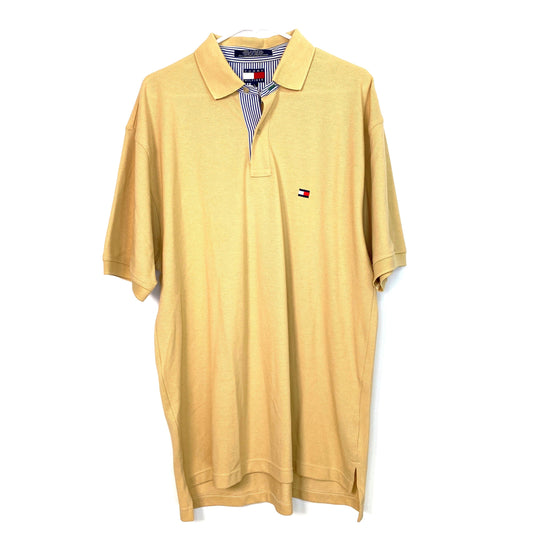 TOMMY HILFIGER Classic Mens Size L Beige 2-Button Polo Golf Shirt S/s