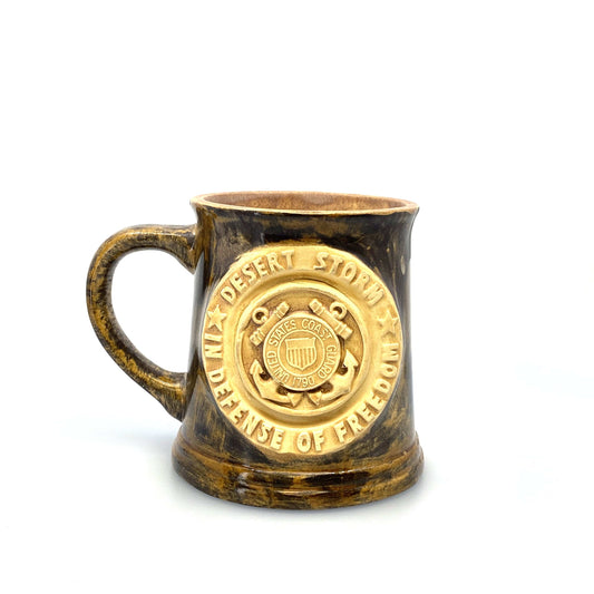 Ceramic Hand-Made Coast Guard “Desert Storm - In Defense Of Freedom” Coffee Cup, Brown 12 Fl Oz