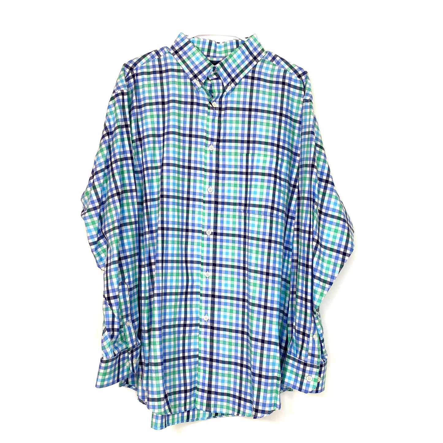 Roundtree & Yorke Mens Size XL Green Blue Plaid Button Down Dress Shirt Long Sleeve