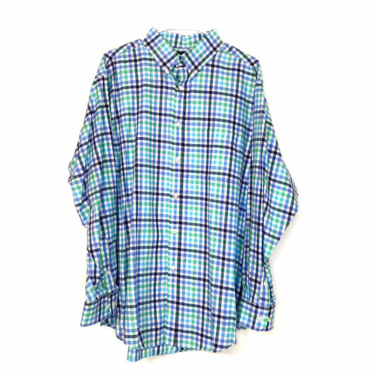 Roundtree & Yorke Men's Green & Blue Plaid Long Sleeve Button-Down Dress Shirt - Size XL - Pre-Owned