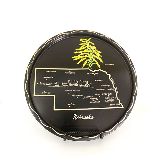 State of Nebraska Collectible Decorative Plate 11” Black Map Points of Interest