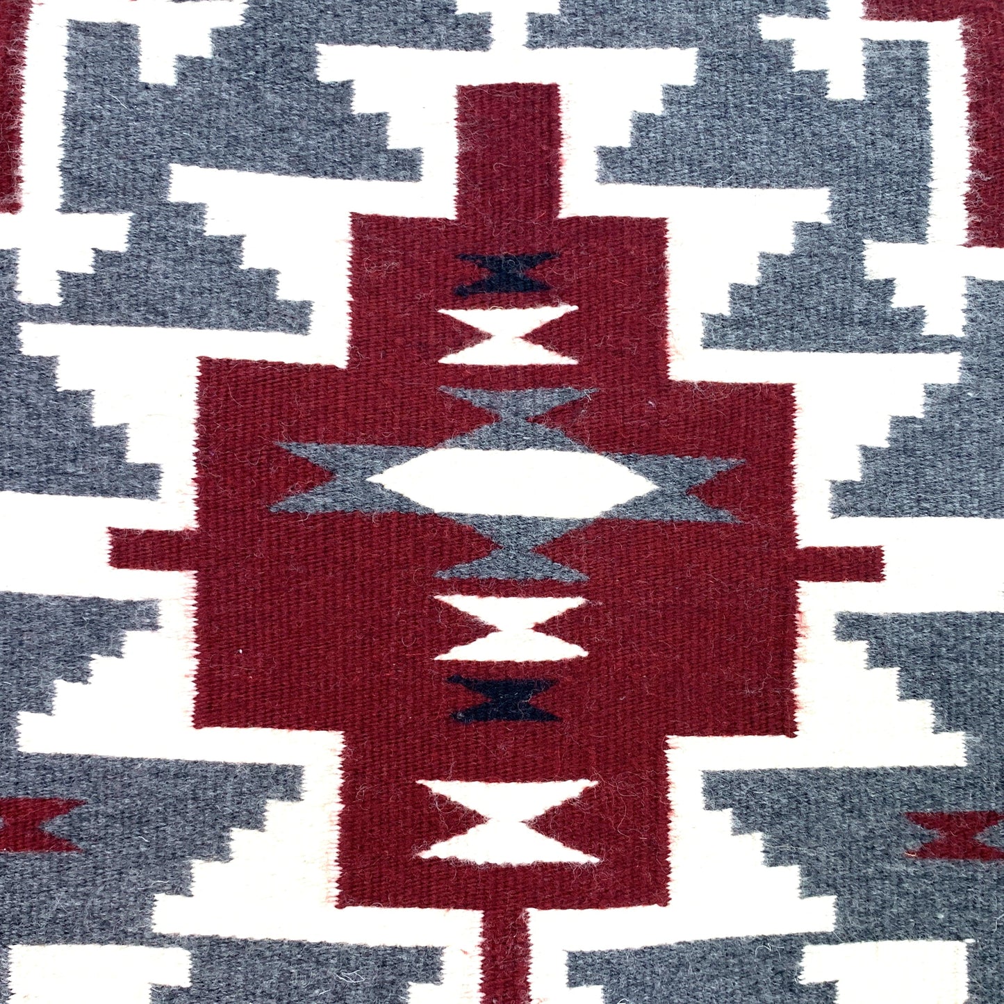 Vintage Navajo Hand-Woven Gray Red Geometric Kilim Rug by Lena Begay 40” x 25”