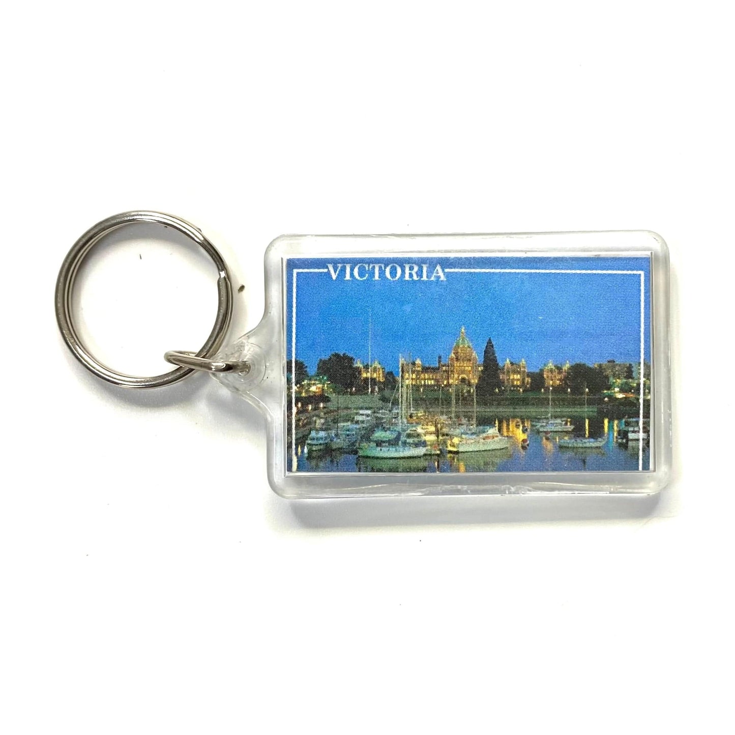 Vintage “Victoria” British Columbia Travel Souvenir Keychain Key Ring Rectangle Clear Acrylic