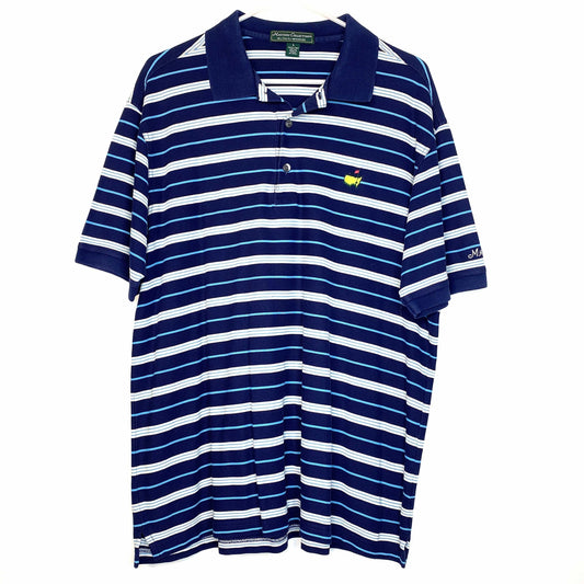 Masters Collection Mens Size L Blue White Striped Polo Golf Shirt S/s