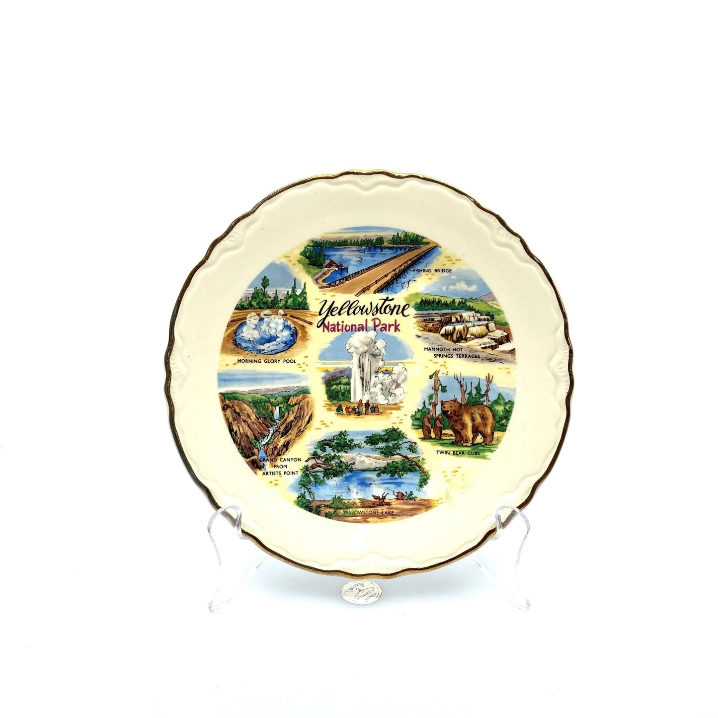 Vintage State Souvenir Plate “Yellowstone National Park” Collectible, White - 7.5”