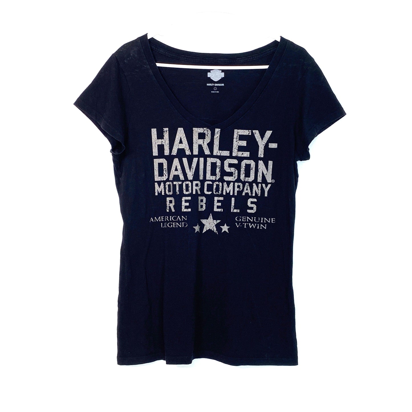 Harley-Davidson Womens Size L Black REBELS T-Shirt V-Neck