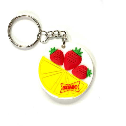 SONIC Drive-In Restaurant Strawberry Lemonade Keychain Key Ring Rubber Round