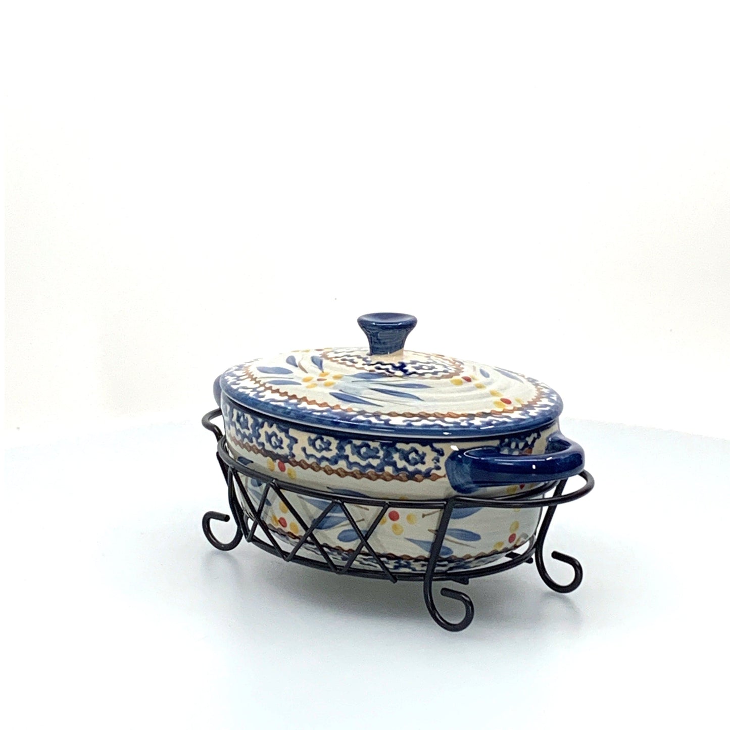 Temptations Presentable Ovenware by Tara Baking Dish 9 Oz Blue Old World Pattern