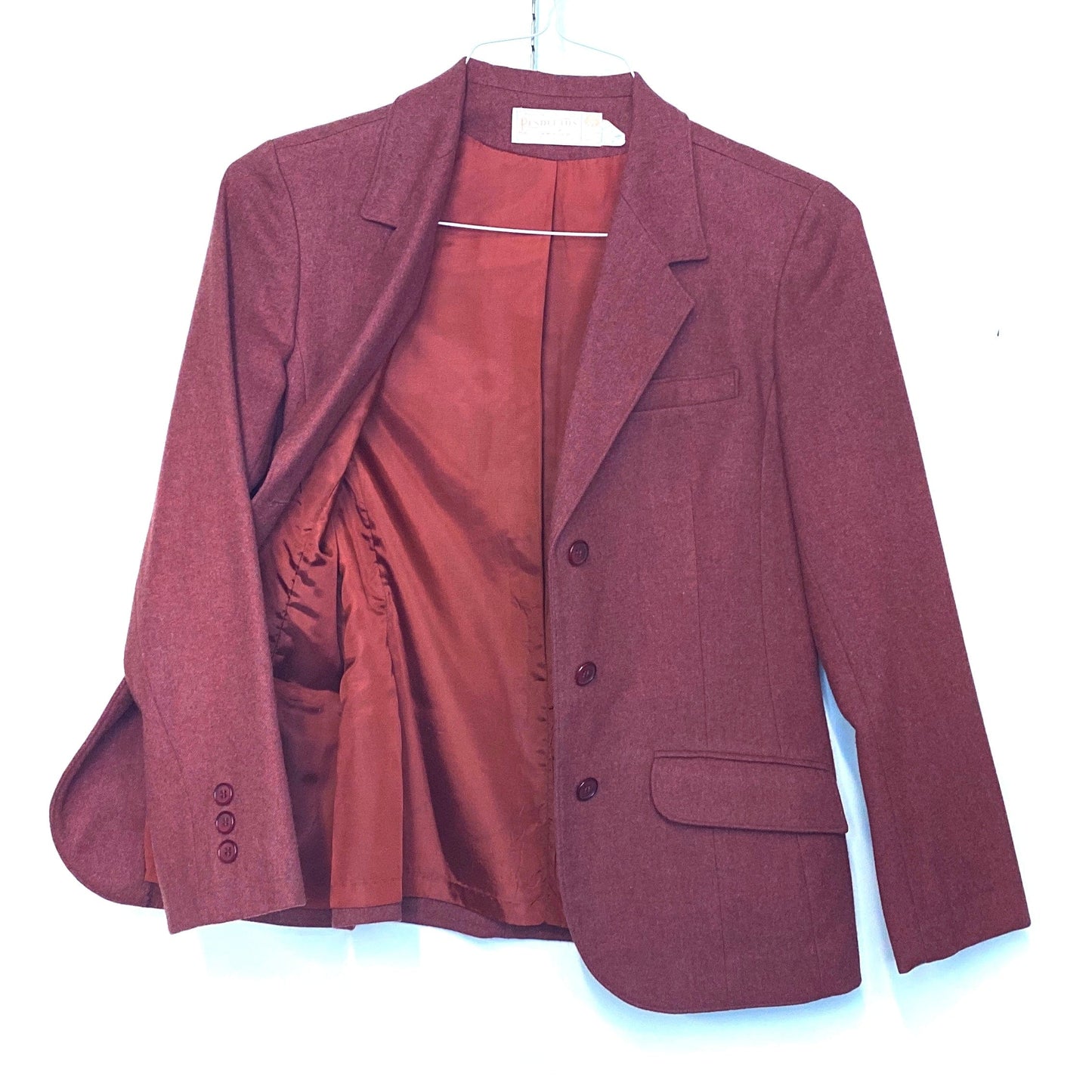 Pendleton Womens Size 12 100% Wool Blazer Jacket Burgundy Brown Short