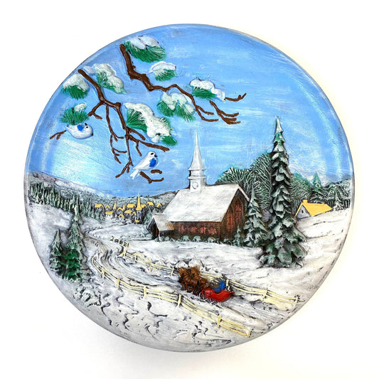 Vintage Byron Molds 1980 Winter Hand-Painted Plate Relief 3D Seasons Series