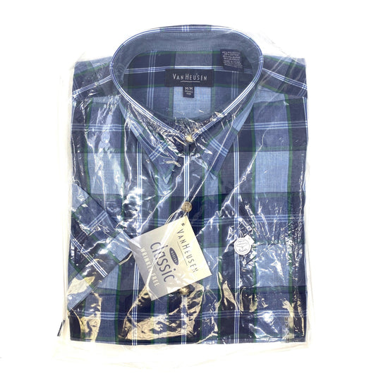 Van Heusen Mens Size M Shirt Button-Up Blue Plaid S/s