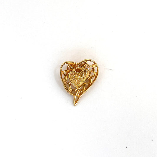 Vintage Goldtone Heart Scarf Clip Pin Openwork Style