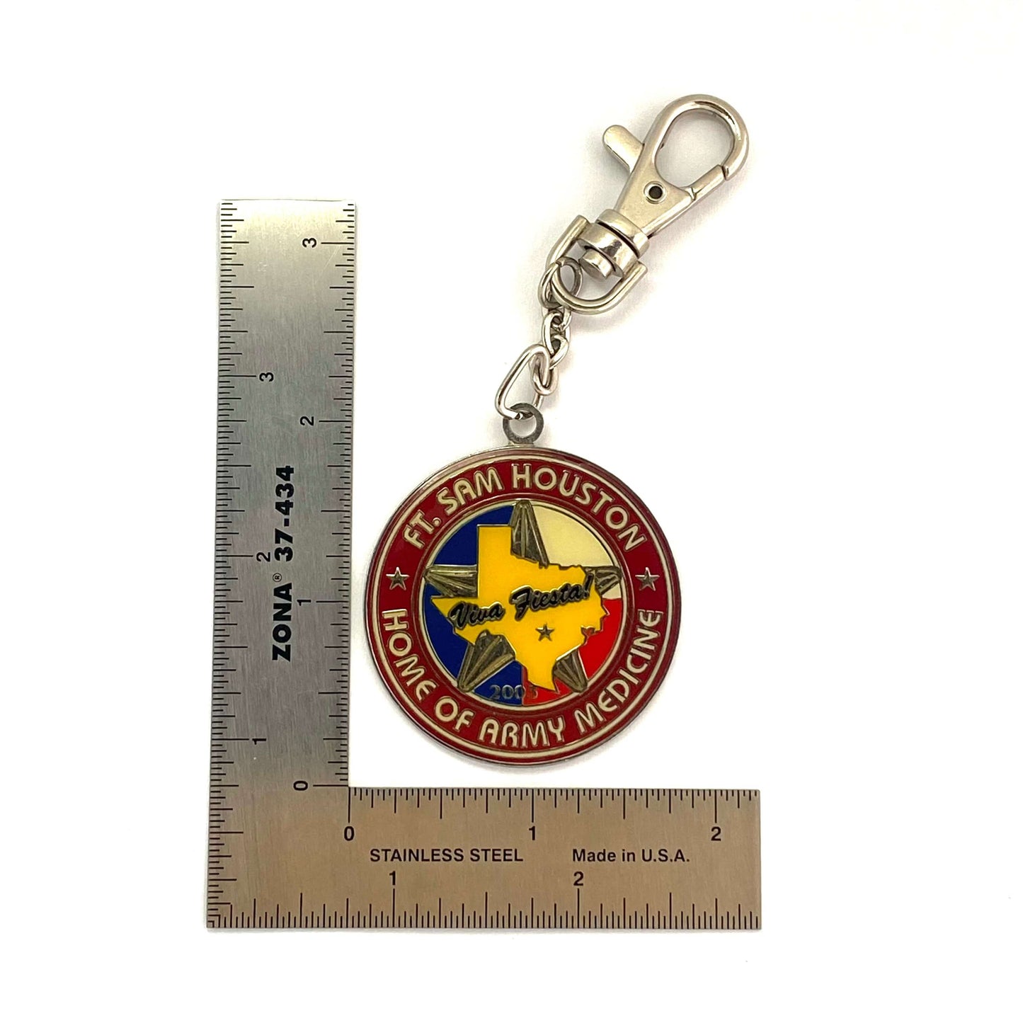 “Ft. Sam Houston - Home of Army Medicine” Silvertone Metal Souvenir Keychain Key Ring Charm