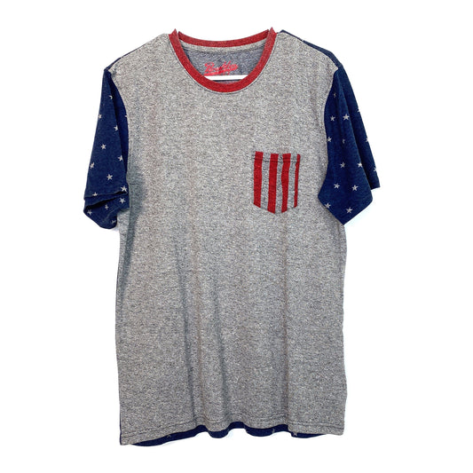 Brooklyn Cloth Mfg Co Mens Size XL T-Shirt Heather Gray & Navy Blue Stars & Stripes