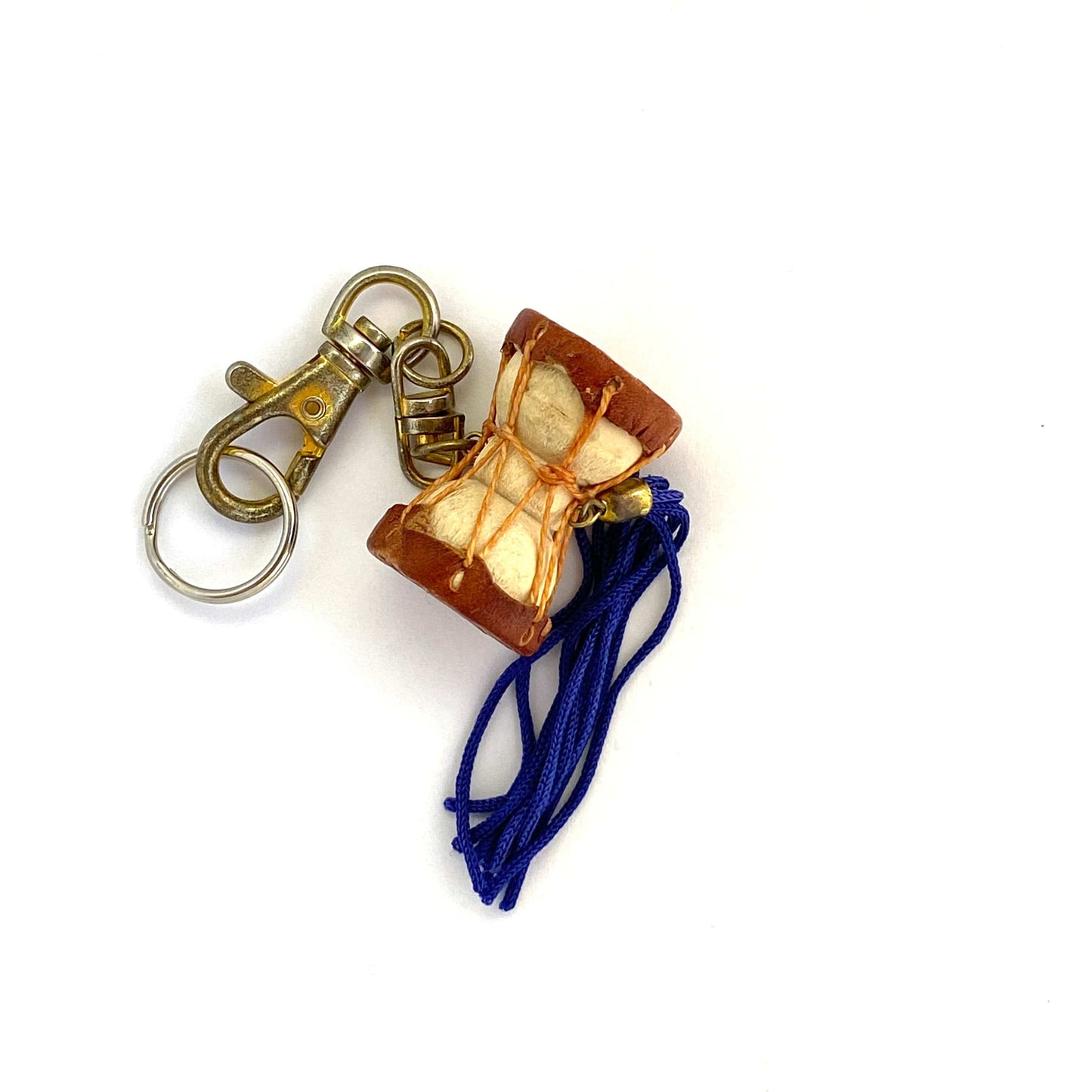 Vintage Korea Drum Tassle Travel Souvenir Solid Brass Keychain Key Ring Charm