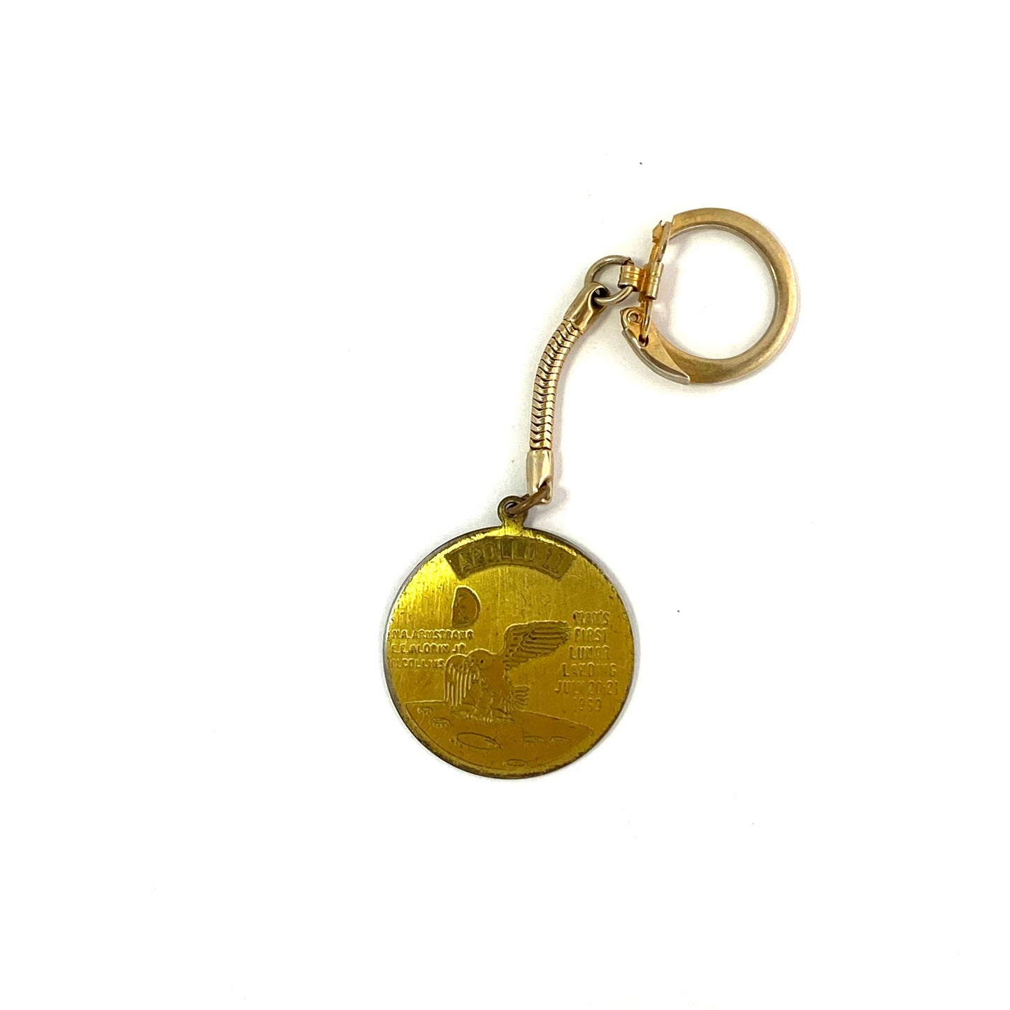 Vintage “Apollo 11” Moon Landing Eagle Earth Goldtone Souvenir Keychain Key Ring Charm