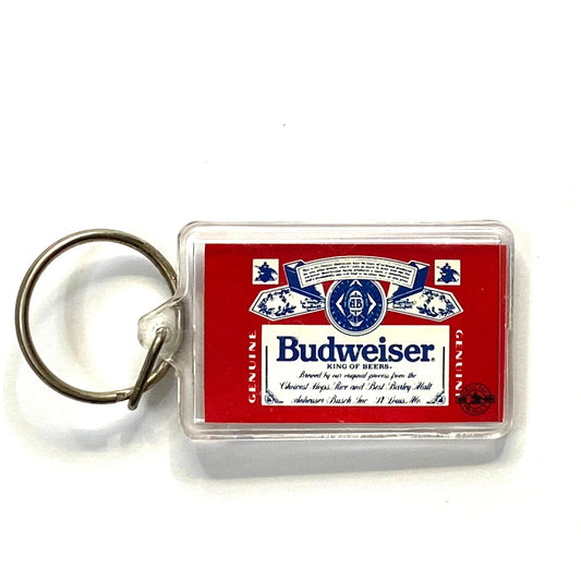 Vintage Budweiser Travel Souvenir Keychain Key Ring Rectangle Clear Acrylic