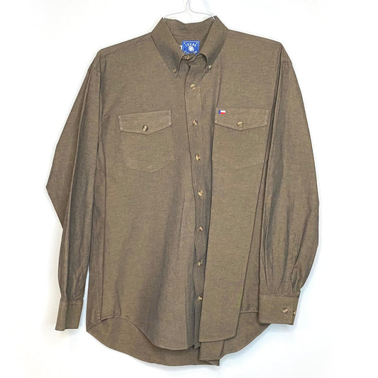 Texas Cotton Mens Size M Brown Dress Shirt Button-Down L/s