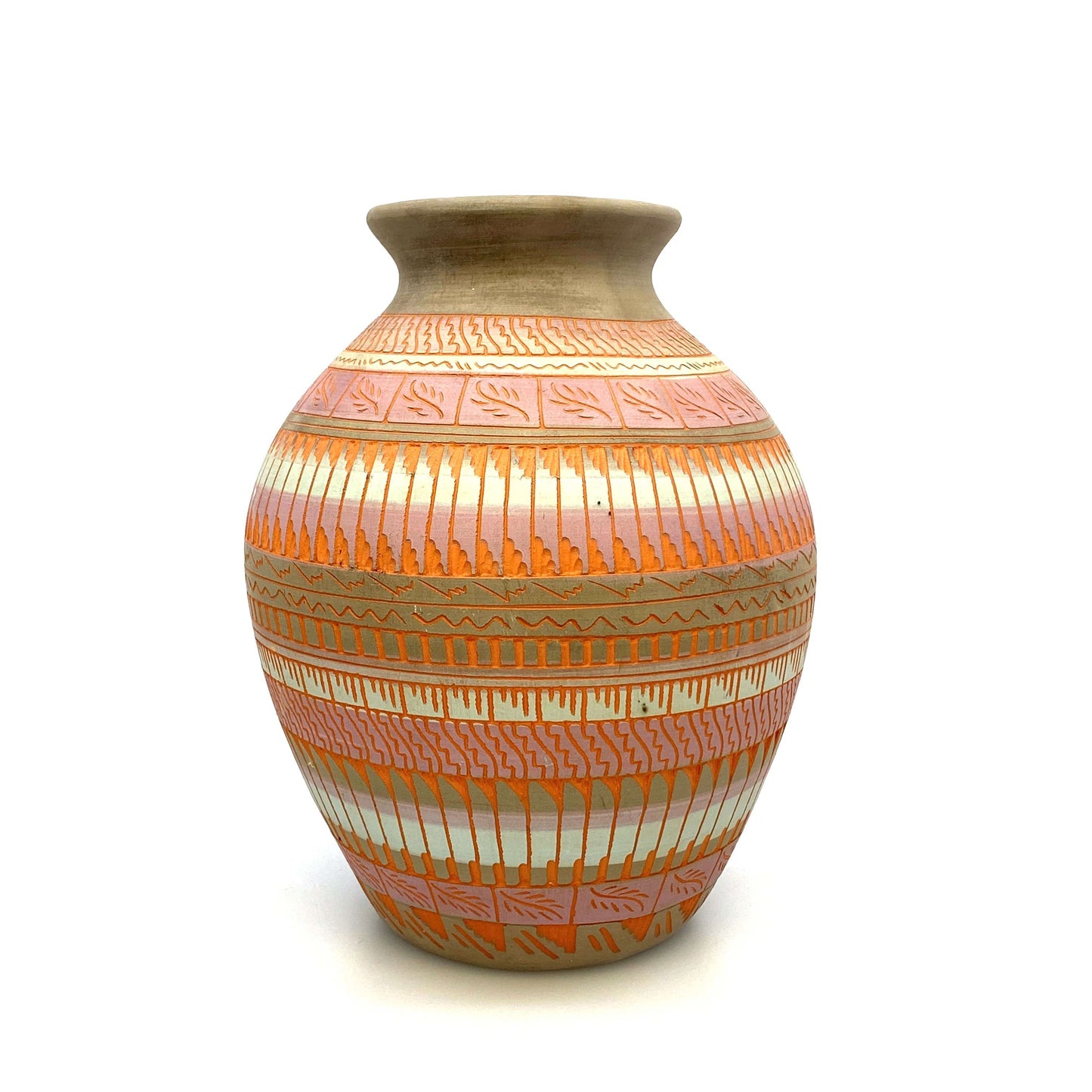 Navajo Pottery Vase Anna Tsosie Signed Terra Cotta Hand Etched 9” Pink Orange