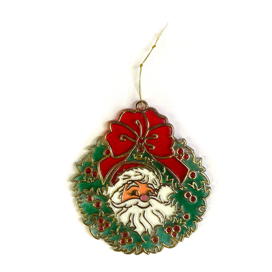 Vintage Santa Wreath Stained Glass Style Acrylic Christmas Ornament Suncatcher 3”