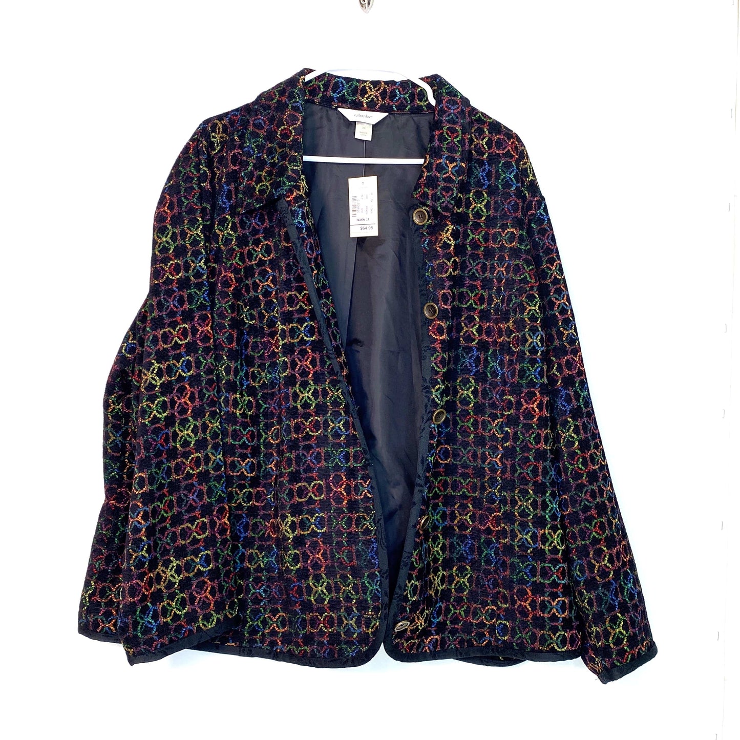CJ Banks Womens Size 3X Black Circle Pattern Button-Up Jacket