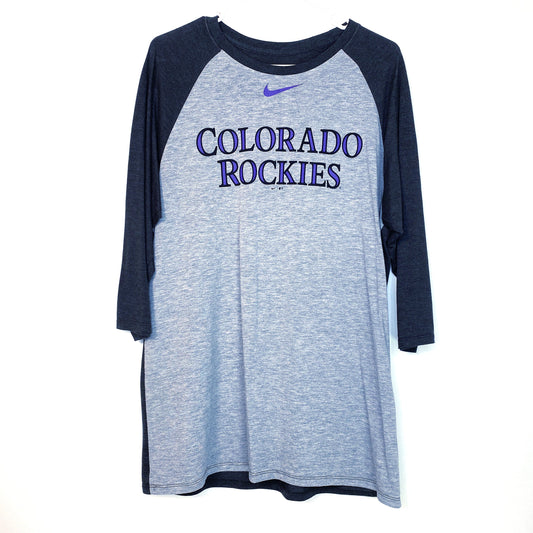 Nike Dri-Fit Mens Size L Gray Colorado Rockies T-Shirt Three-Quarter Raglan Sleeves