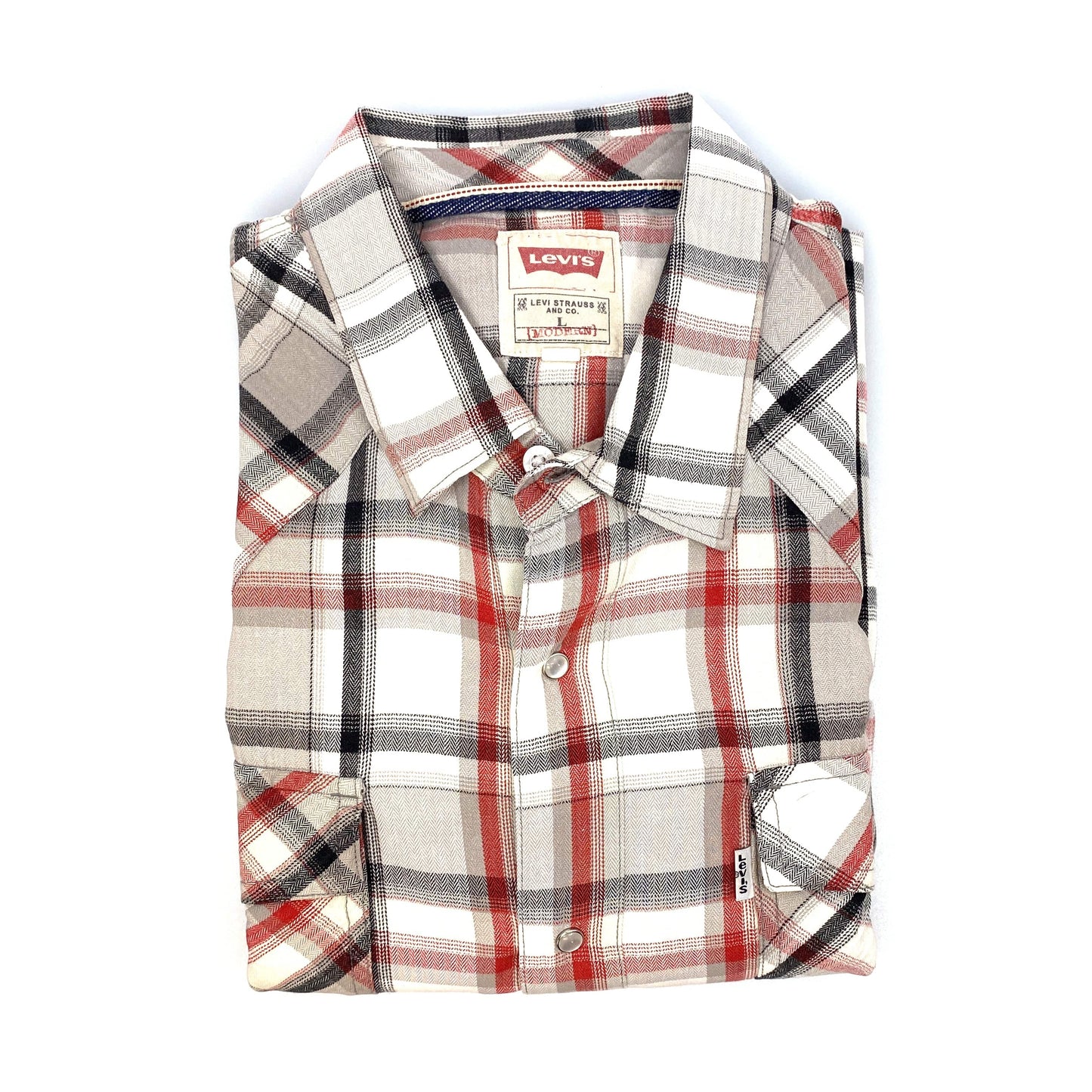 Levi’s Mens Size L White Red Black Plaid Modern Western Shirt Snap Up L/s