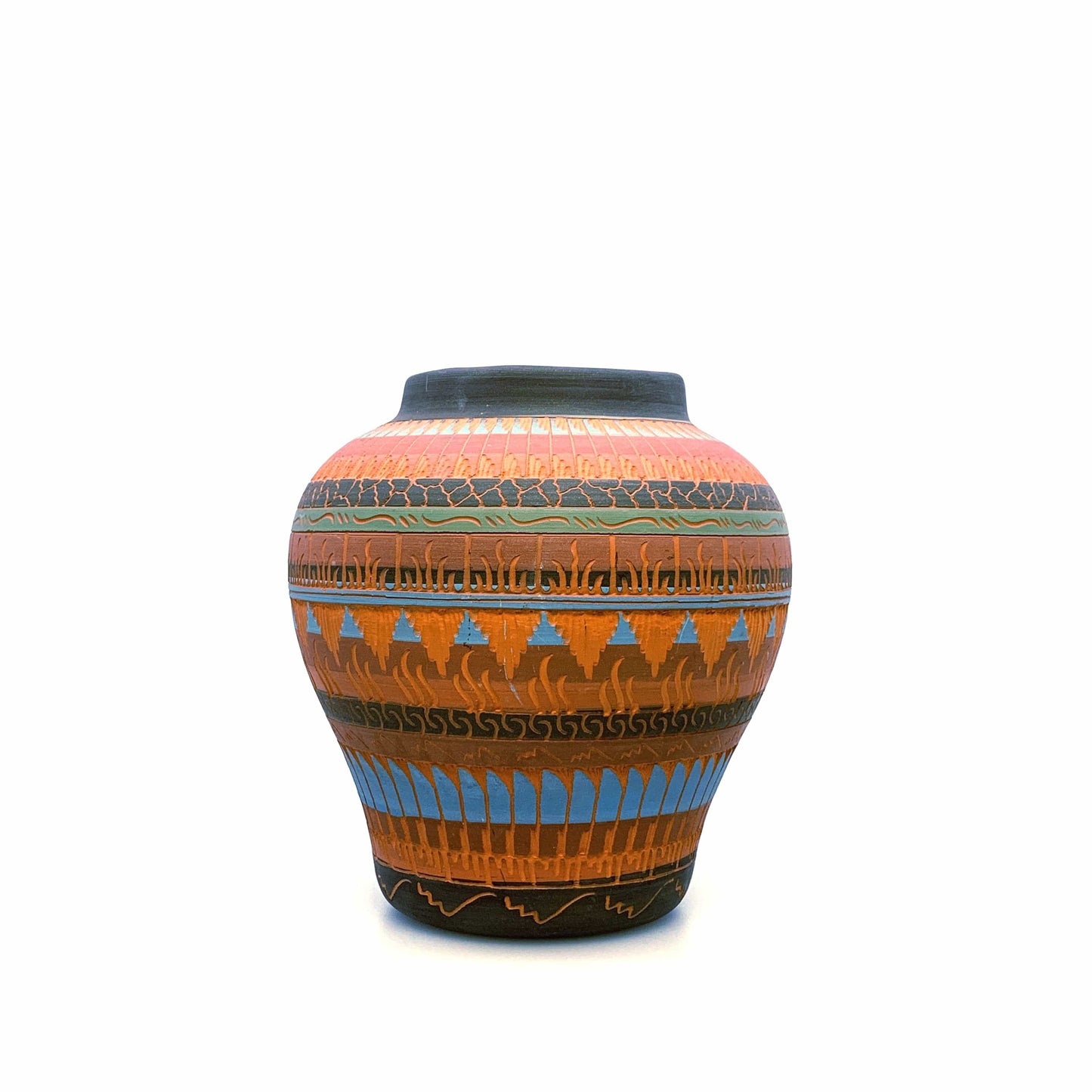 Native Navajo Pottery Anna Tsosie Signed Vase Terra Cotta Hand Etched - Medium 8”