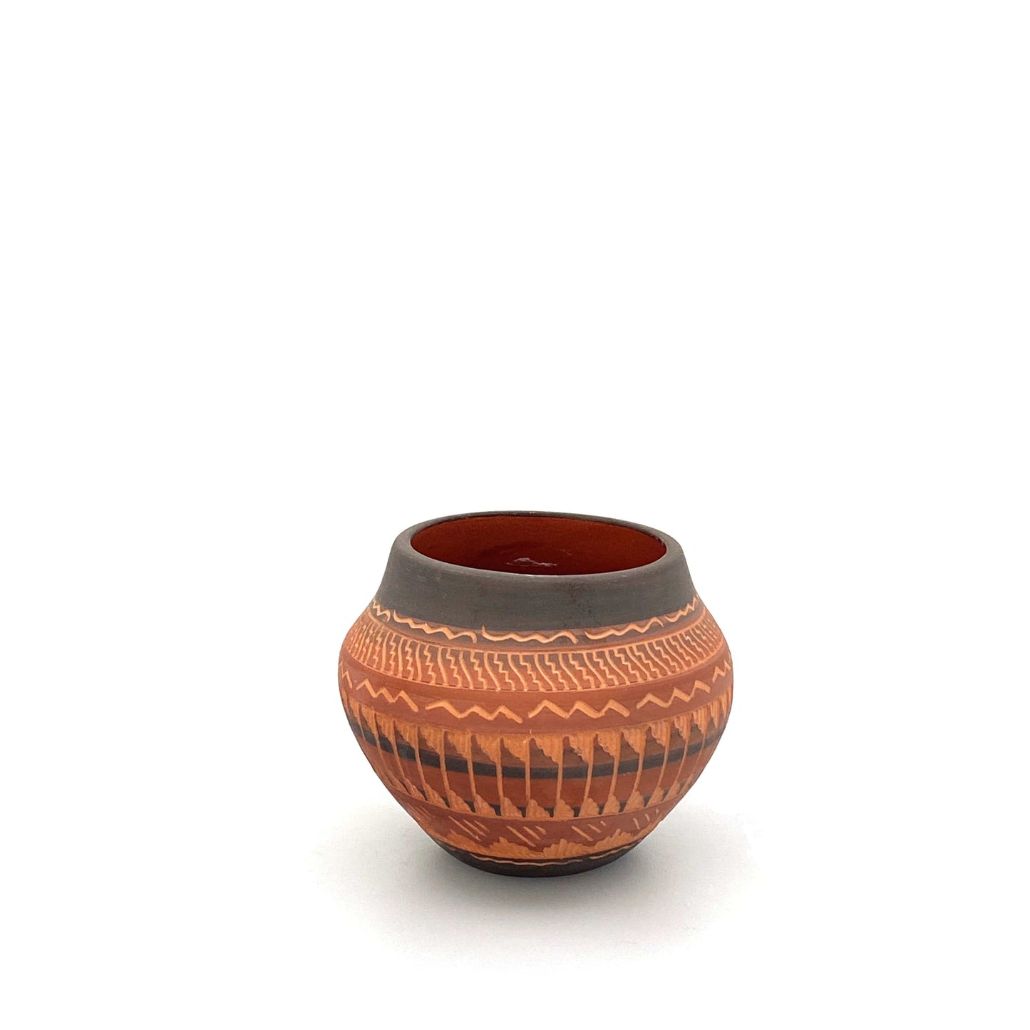 Navajo Pottery by Anna Tsosie Terra Cotta Hand Etched Small Pot 3” Orange Brown