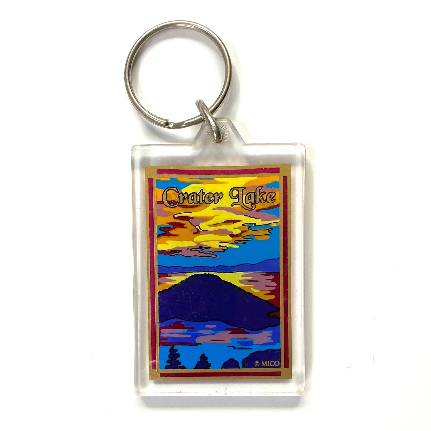 Vintage Crater Lake National Park Travel Souvenir Keychain Key Ring Rectangle Clear Acrylic