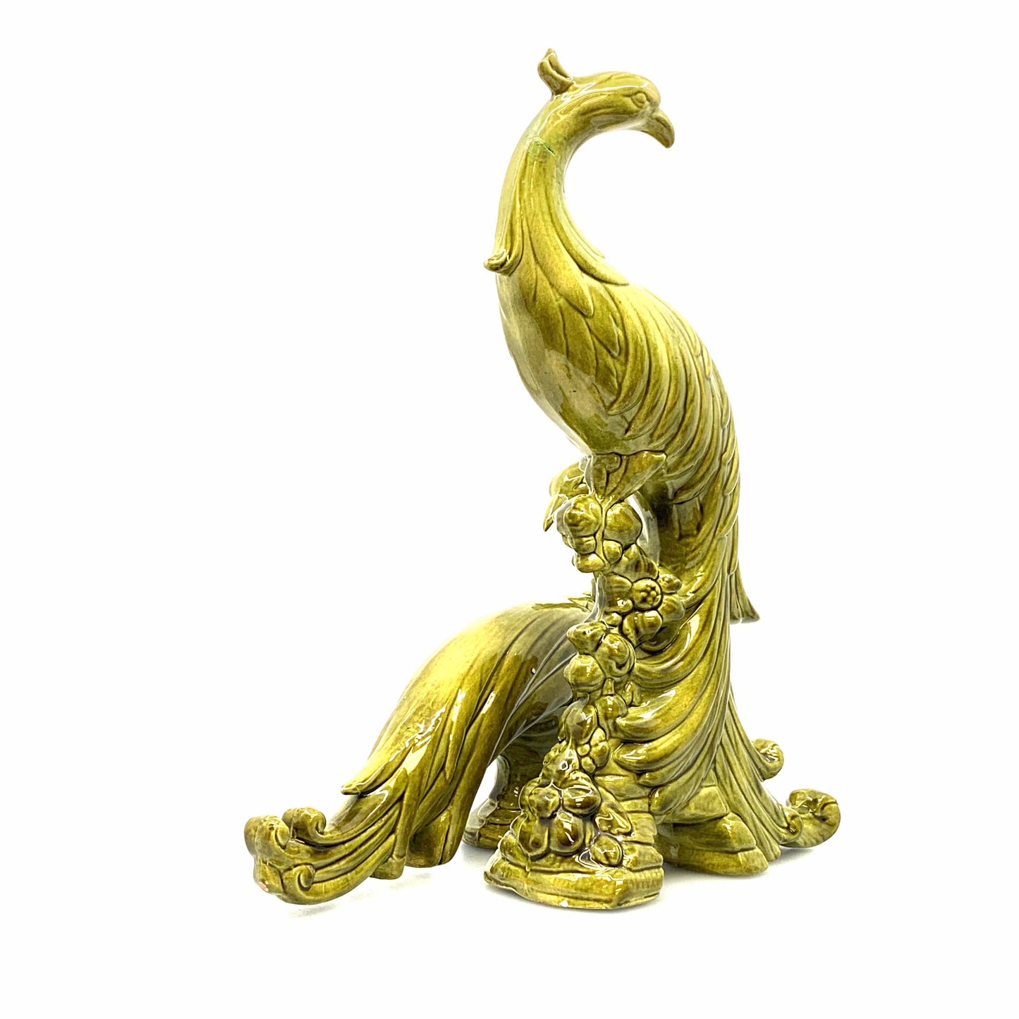 Syroco Hollywood Regency Peacock Figurines Green Porcelain