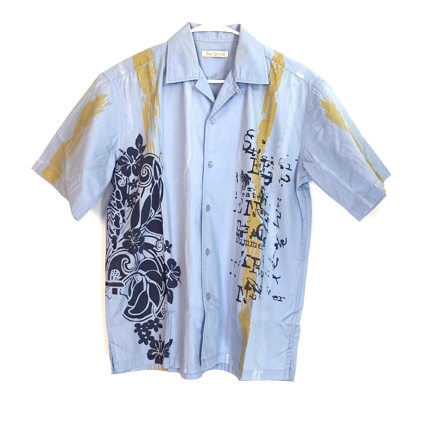 Teddy Smith Mens Size M Blue Short Sleeve With Floral & Script Club Shirt