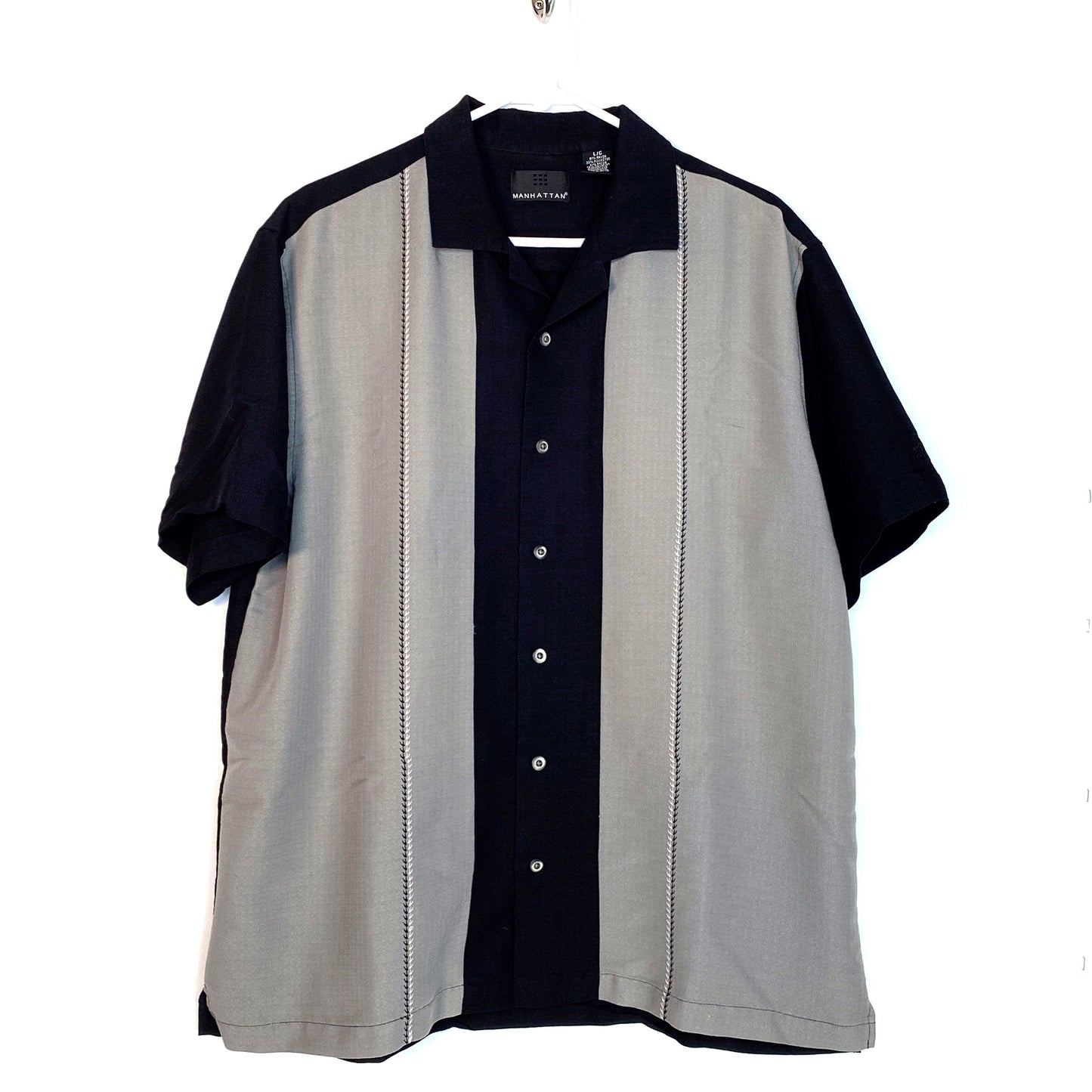 Nostalgic Manhattan Vintage Lounge Shirt - Black/Gray - Short Sleeve - Mens L