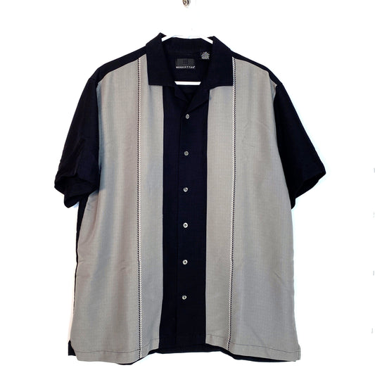 Vintage Manhattan Mens Size L Black Gray Short Sleeve Lounge Shirt