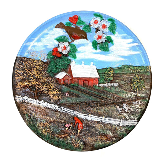 Vintage Byron Molds 1980 Spring Hand-Painted Plate Relief 3D Seasons Series