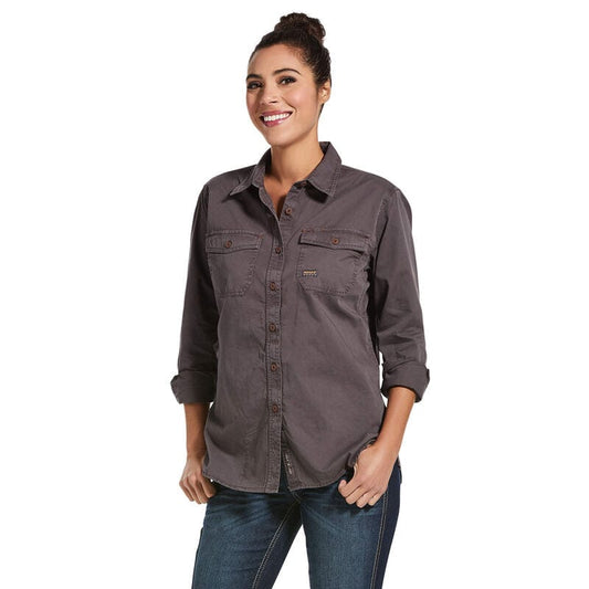 Ariat Womens Rebar Washed Twill Work Shirt Size XL Gray Button-Up L/s NWT