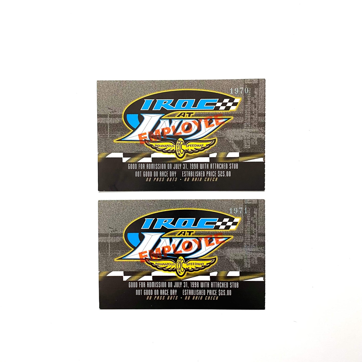 1998 IROC at INDY Indianapolis Motor Speedway EMPLOYEE Ticket Stubs, Set of