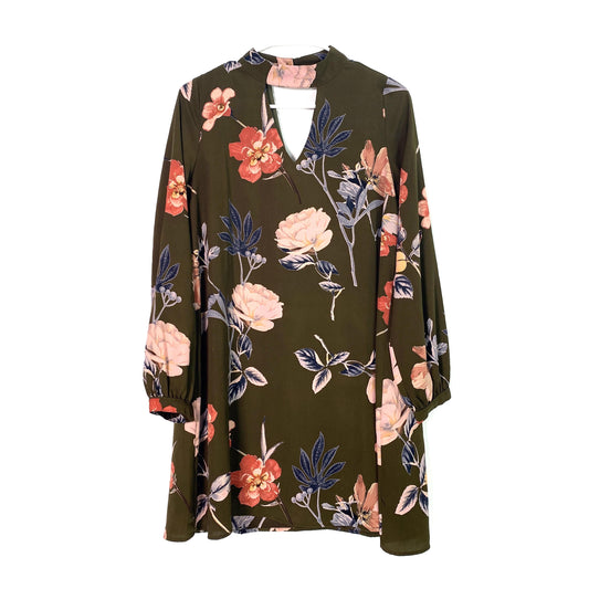 Blu Spero Boutique Womens Size S Green Floral Print Shift Dress L/s