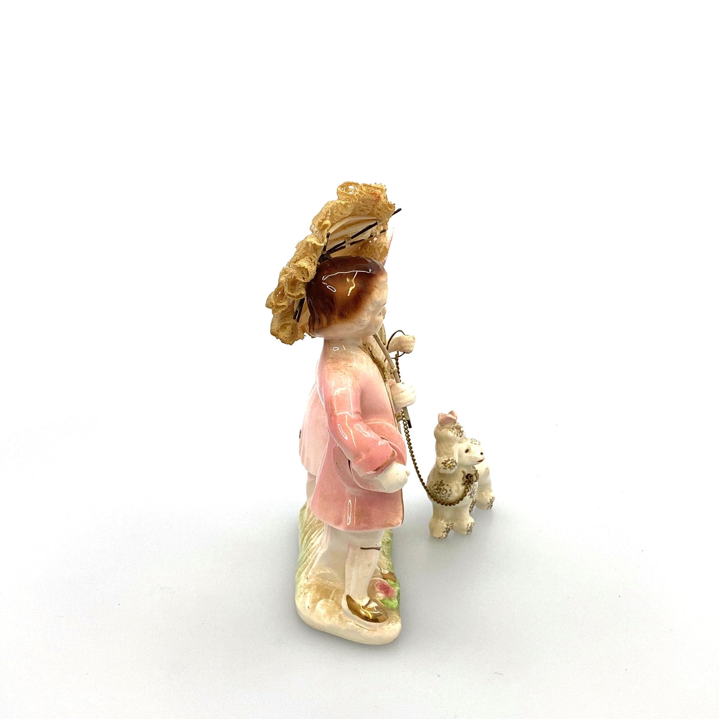 Vintage 6” Porcelain Figurine Lace Accents Victorian Era Boy, Girl and Poodle