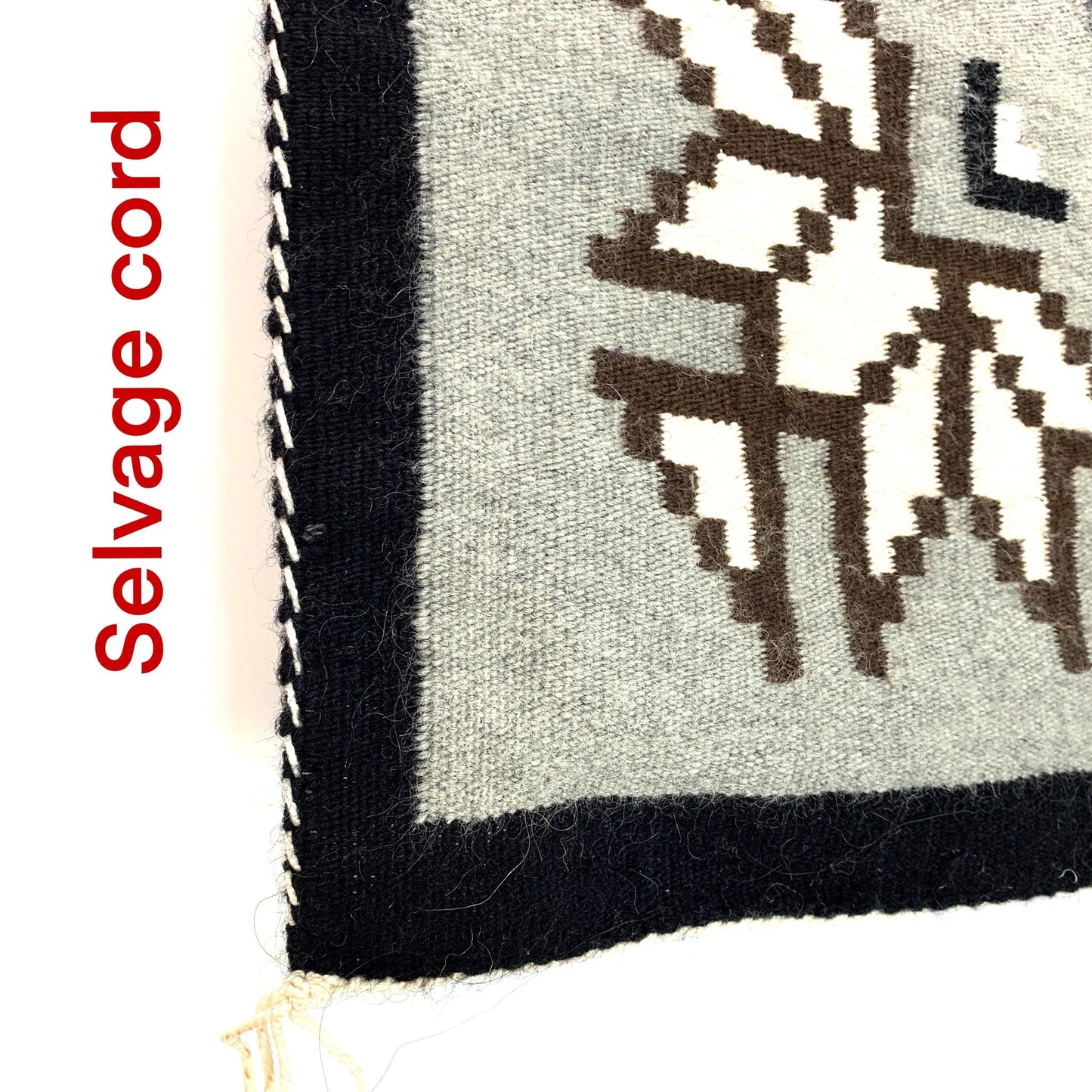 Vintage Navajo Hand-Woven Geometric Gray Kilim Rug by Lena Begay 44” x 29"