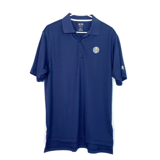 Adidas Climalite Mens Size M Polo Golf Logo Basketball Denver Nuggets Collar Short Sleeve Polyester
